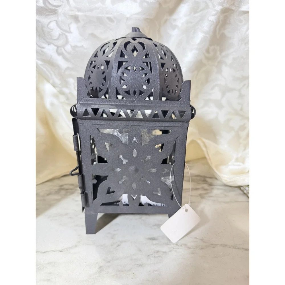 Candle Lantern Moroccan Black Metal Decorative 7.5 x 3 inches Tabletop (3360)